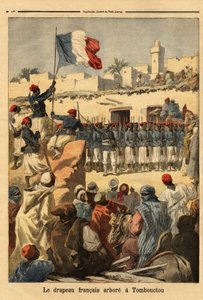 Het hijsen van de Franse vlag in Timboektoe door luitenant-kolonel Francois Xavier Bonnier door Unknown artist