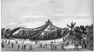 De achtbaan van de Beaujon-tuin in Parijs in 1821. In “Nature. Review of sciences and their applications to the arts and industry.” 1888 door Unknown artist