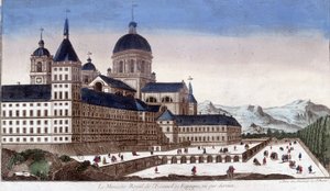 Het koninklijke klooster van de Escorial in Spanje, gezien van achteren
