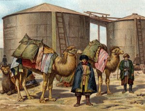 Het transport van olie op kamelen in de Kaukasus. door Unknown artist