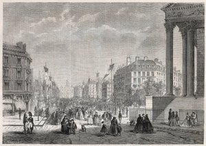 Transformaties van Parijs onder het Tweede Keizerrijk, Parijs Haussmann: decoratie van Boulevard Malesherbes, op de dag van de inhuldiging op 13 augustus 1861 - Gravure in 