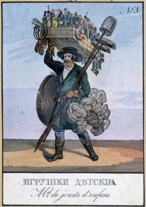 Rondreizende handelaar in kinderspeelgoed - gravure uit de 19e eeuw door Unknown artist
