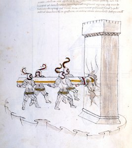 Gebruik van een stormram tijdens een aanval in de 16e eeuw door Unknown artist