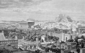 Uitzicht op Athene, de Tempel van Hadrianus en de Akropolis door Unknown artist
