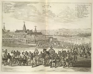 Uitzicht op Benin. Processie van inboorlingen door Unknown artist