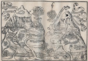 Uitzicht op de berg Sibille (Paradijs van Koningin Sybille) (Dubbele kaart van de berg Pilatus en de berg Sibyl) - Antoine de La Sale (La Salle) Franse satirische schrijver van de 15e eeuw. door Unknown artist