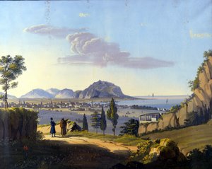 Uitzicht op Palermo vanaf de Hermitage van het Klooster van Santa Maria del Gesu. Anoniem schilderij uit de 19e eeuw.