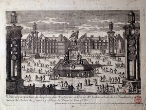 Zicht op Place des Victoires in Parijs met het standbeeld van Lodewijk XIV door Unknown artist