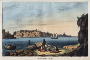 Uitzicht op Valletta (Malta) in de 19e eeuw - gravure uit 