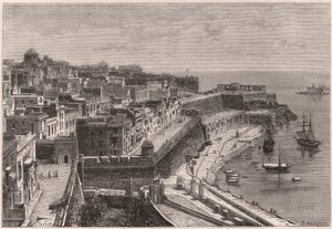 Uitzicht op Valletta en zijn haven in de 19e eeuw door Unknown