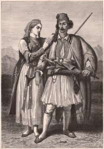 Uitzicht op een paar in Albanese traditionele kleding in de 19e eeuw door Unknown