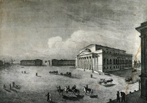 Uitzicht op het Bolshoi Theater in Moskou rond 1840. Rusland