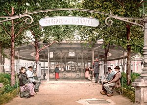 Zicht op het ziekenhuis van Vichy: Bron van het ziekenhuis. Fotochroom ca. 1890.