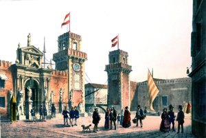 Uitzicht op het Arsenaal van Venetië in de 19e eeuw. door Unknown artist
