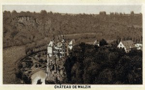 Uitzicht op het kasteel van Walzin in Wallonië (België) aan de oevers van de rivier de Lesse door Unknown artist
