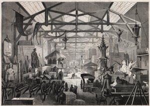 Zicht op de bouwwerkplaatsen van Eugène Delessert, bedrijf dat openbare feesten organiseert, avenue Dauphine in Parijs - Gravure in 