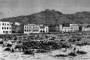 Zicht op de mars van Aden in Abessinië. Gravure rond 1880 door Unknown artist