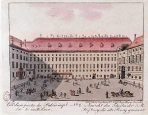 Uitzicht op het deel van het keizerlijk paleis genaamd de Oude Hof in Wenen. Oostenrijk. Gravure uit 1815 Privécollectie door Unknown artist