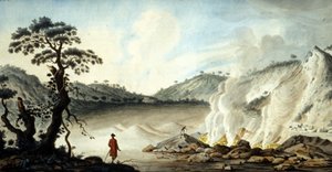 Uitzicht op de Solfatara, vulkanisch terrein met hete dampen en zwavelgassen. Pozzuoli bij Napels (19e eeuw) door Unknown artist
