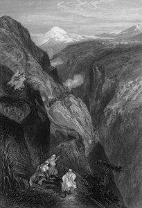 Zicht op de teniah van Mouzaïa, de pas van het Atlasgebergte overgestoken door het Franse leger in 1830, in Algerije in de 19e eeuw, in 