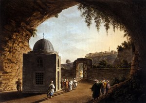 Uitzicht op het graf van de profeet Jeremia in Jeruzalem. 19e eeuwse lithografie