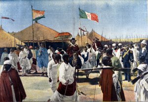 Bezoek van Menelik II (1844-1913, Koning van Ethiopië) aan de President van de Italiaanse Plenipotentiaire Ciccodicola door Unknown artist