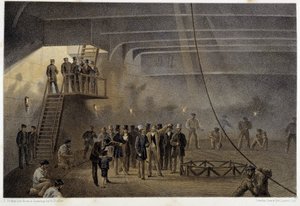 Bezoek van de Prins van Wales in een boot die de Atlantische telegraafkabel legt