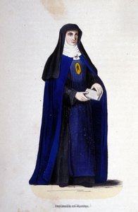 Visitandine religieuze in Vlaanderen. Orde van Visitatie opgericht door Sint-Franciscus van Sales en Sint-Joan van Chantal in 1610. Gravure uit de 19e eeuw