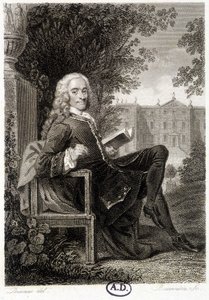 Voltaire leest in een park - gravure door Unknown artist