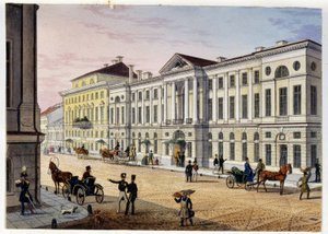 Buitenaanzicht van het Posthotel in Sint-Petersburg (Album van Marie Taglioni)