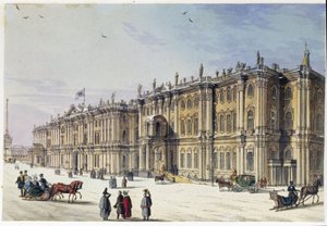 Buitenaanzicht van het Winterpaleis in Sint-Petersburg door Unknown artist