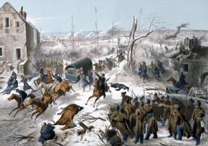 Oorlog van 1870 tussen Frankrijk en Pruisen: Rode Kruis tijdens de Slag bij Bapaume in de Pas de Calais op 2 en 3/01/1871 die de overwinning zag van het leger van het Noorden onder leiding van generaal Faidherbe tegen de Pruisen door Unknown artist