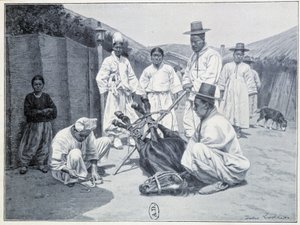 Manier om een paard te halen in Korea - gravure door Unknown artist