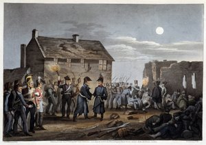 Wellington en Blücher ontmoeten elkaar toevallig bij Waterloo - in 