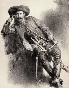 William Frederick Cody - Bekend als Buffalo Bill - Portret van Buffalo Bill (1846-1917), Kolonel William Cody - gravure naar poster