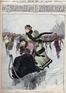 Winterpret. De schaatsers. Aquarel door Mr. Vallet voor de Sunday sun. 10 januari