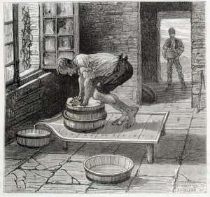 Werk van de Tomme door een kaasmaker uit Auvergne - in De wonderen van de industrie door Louis Figuier door Unknown artist