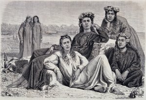 Jonge vrouwen van Tahiti - in "Le Tour du Monde" door Unknown artist