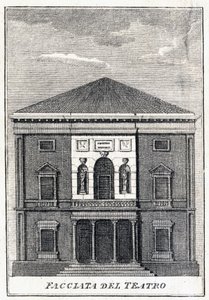 Façade van het Fenice Theater in Venetië in het midden van de 19e eeuw