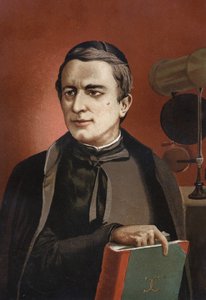 Portret van Angelo Secchi, Italiaanse astronoom (1818-1878), grondlegger van de spectroscopie. gebaseerd op hombres y Mujeres celebres. Barcelona 1877.