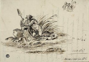 Recto: Een rivier God; verso: een sonnet door Santi Rinaldi door Unknown Florentine