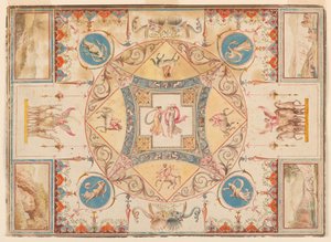 Plafond in de Villa van Hadrianus, met nimfen, centauren, herten en olifanten door Unknown, Italian