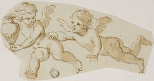 Putto die een andere Putto achtervolgt die een vaas draagt door Unknown Italian