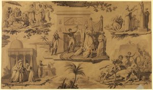 Tekening, Cartoon voor bedrukt katoenen textiel: De Fransen in Egypte [Les Francais en Egypte], ca. 1815 door Unknown artistUnknown artist