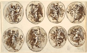 Tekening, plafondontwerp, geschiedenis, overvloed in zes ovalen, zaal van Hercules en Hebe, Palazzo Gessi, Faenza, 1813 door Unknown artistUnknown artist