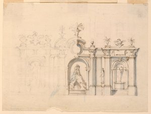 Tekening, Zuilengalerij met fontein, ca. 1770