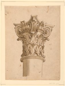 Tekening, hoekaanzicht van samengesteld kapiteel, 1625-1650 door Unknown artistUnknown artist