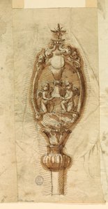 Tekening, Kuif van een processiestaf, 1600-1650 door Unknown artistUnknown artist