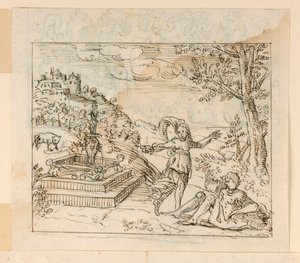 Tekening, Dood van de Thisbe, 1600-1625 door Unknown artistUnknown artist