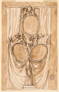 Tekening, Decoratie voor portret van paus Pius VI en koninklijk paar, ca. 1790 door Unknown artistUnknown artist